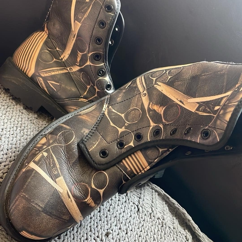 Black and Tan Graphic Combat Boots